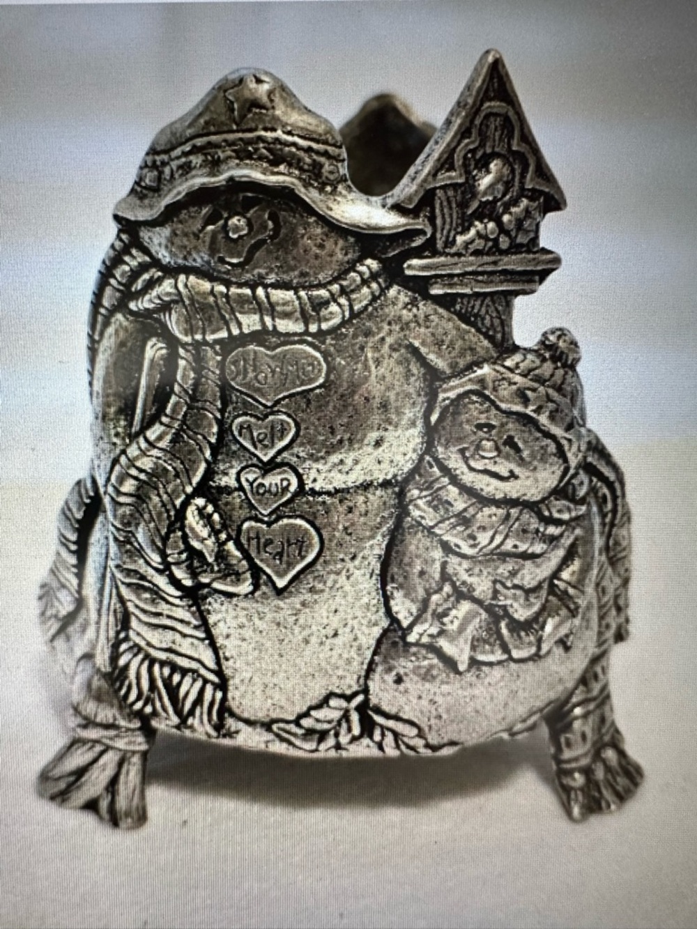 Carson Pewter Vintage 1999 Candle Holder Snowman Xmas 3D Jar Pillar